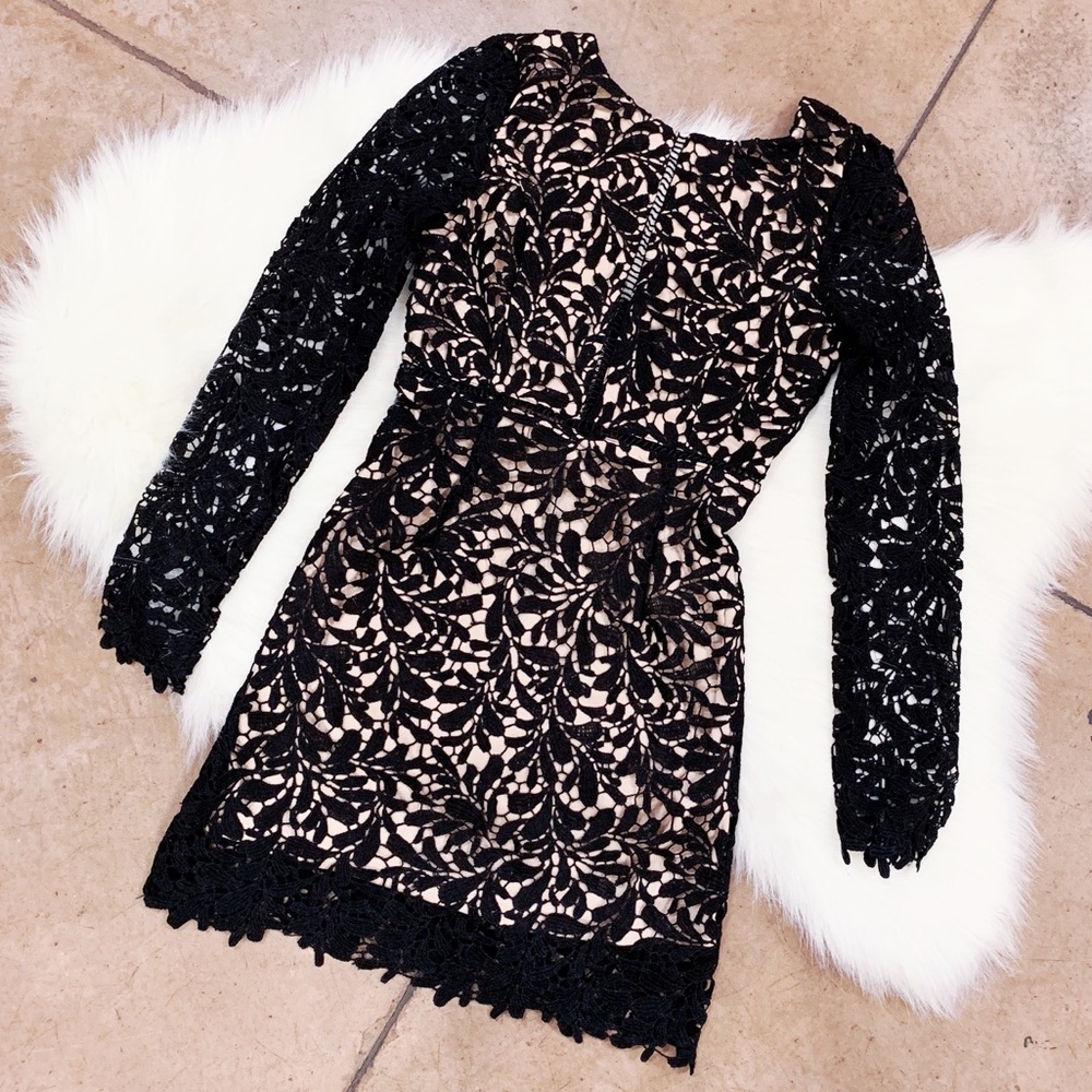 Impressions Black And Nude Crochet Lace Dress, S